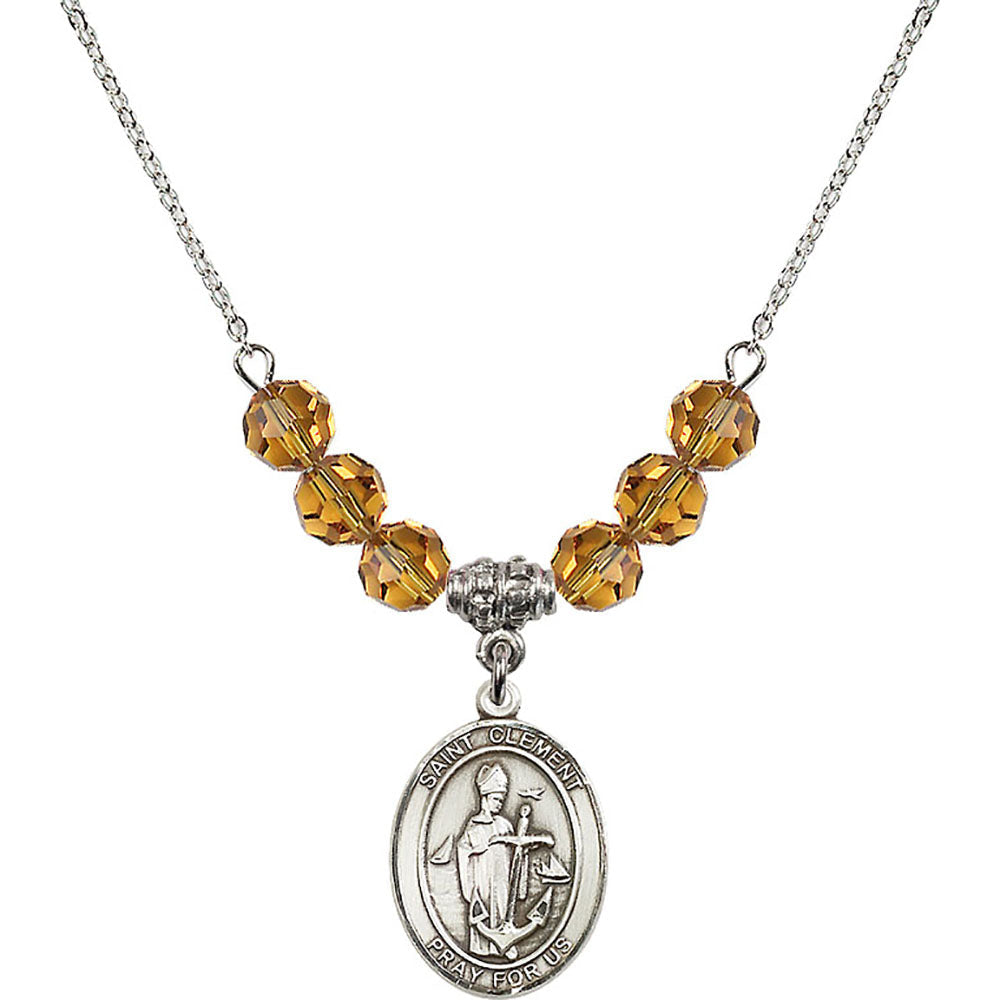 Sterling Silver Saint Clement Birthstone Necklace with Topaz Beads - 8340
