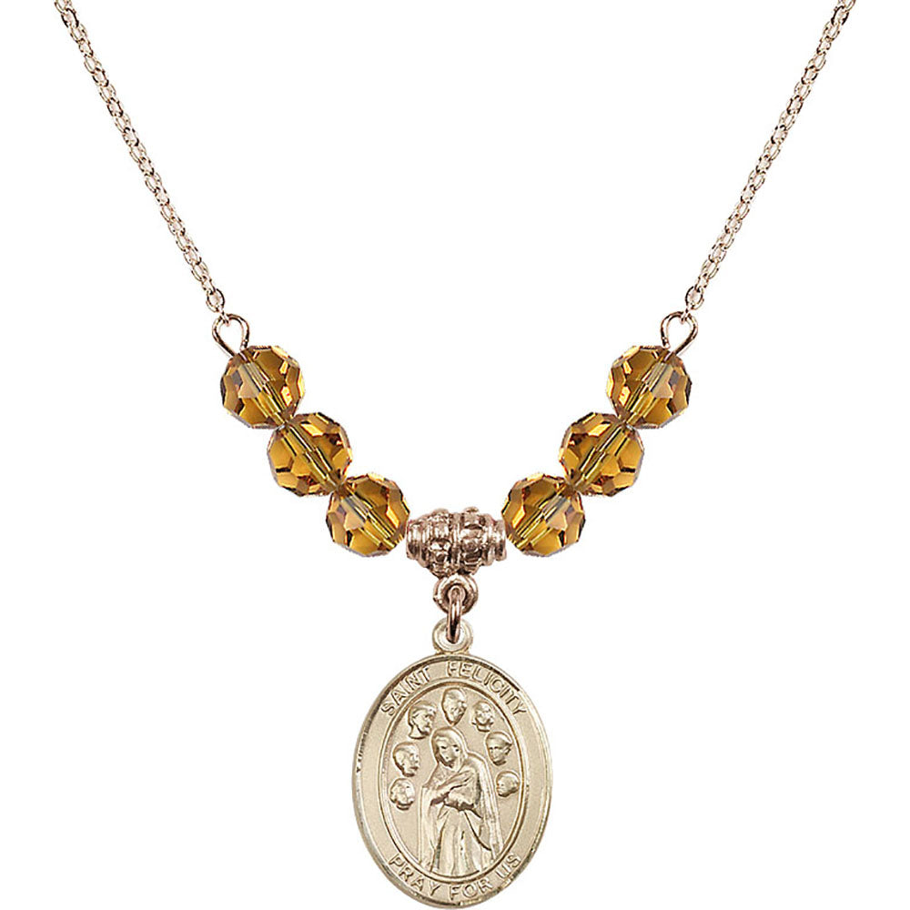 14kt Gold Filled Saint Felicity Birthstone Necklace with Topaz Beads - 8341