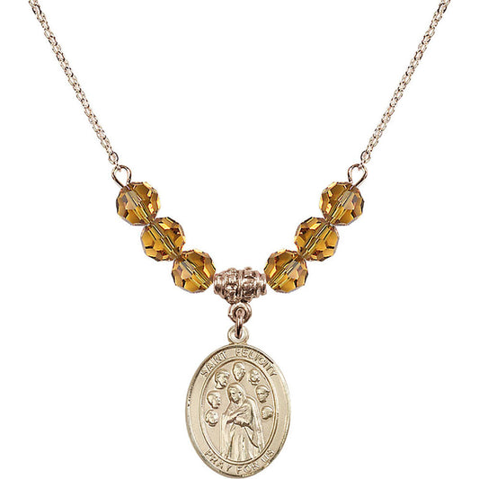 14kt Gold Filled Saint Felicity Birthstone Necklace with Topaz Beads - 8341