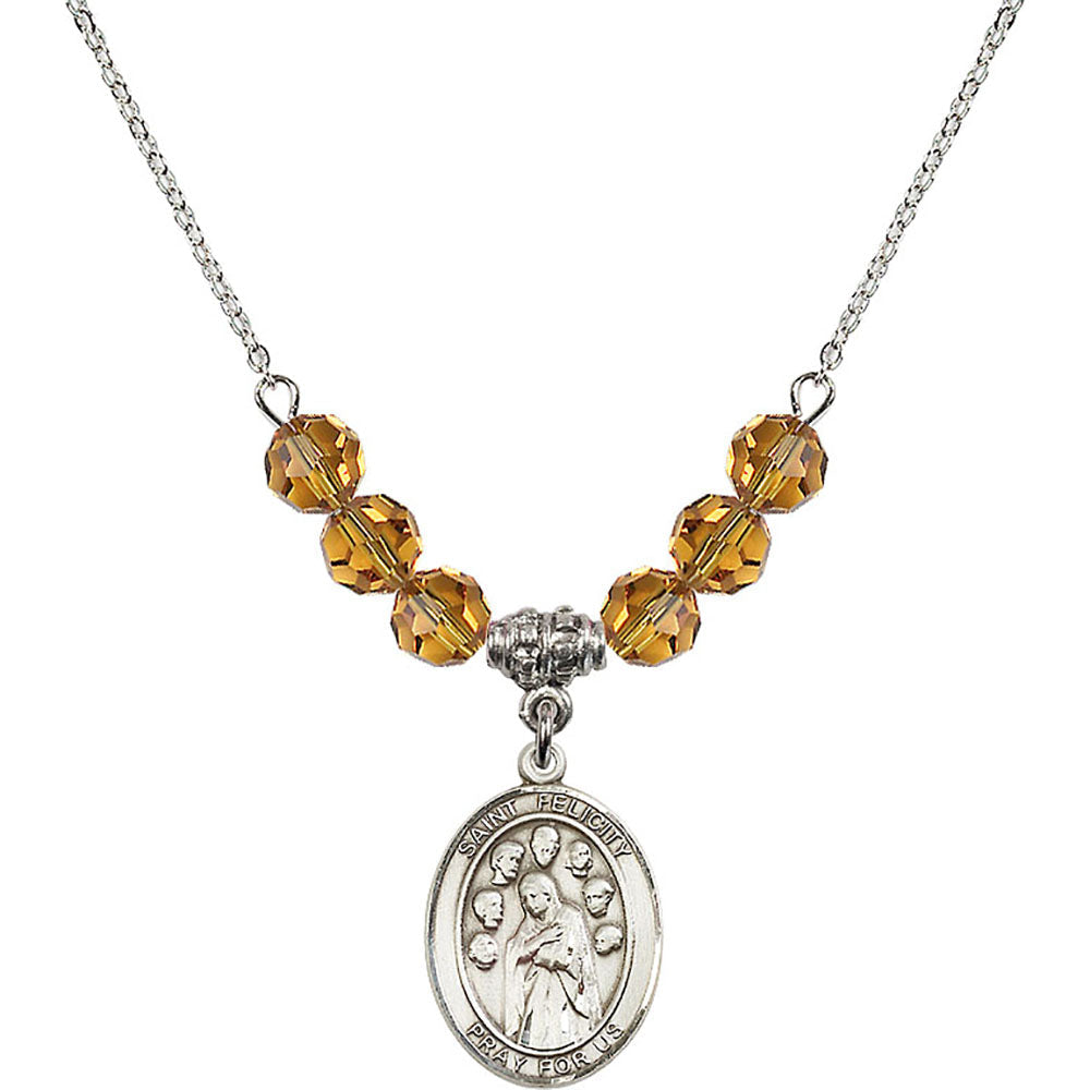 Sterling Silver Saint Felicity Birthstone Necklace with Topaz Beads - 8341