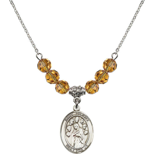 Sterling Silver Saint Felicity Birthstone Necklace with Topaz Beads - 8341