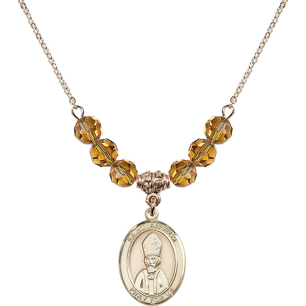 14kt Gold Filled Saint Anselm of Canterbury Birthstone Necklace with Topaz Beads - 8342