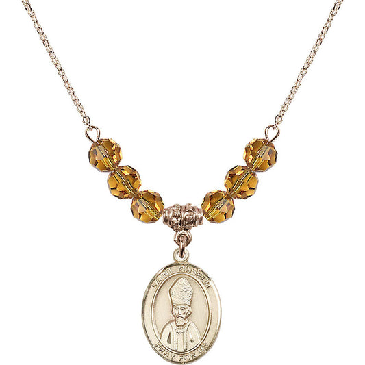 14kt Gold Filled Saint Anselm of Canterbury Birthstone Necklace with Topaz Beads - 8342