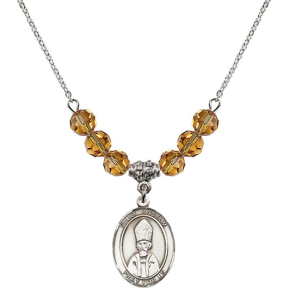 Sterling Silver Saint Anselm of Canterbury Birthstone Necklace with Topaz Beads - 8342