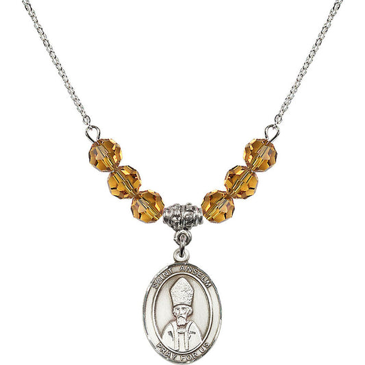 Sterling Silver Saint Anselm of Canterbury Birthstone Necklace with Topaz Beads - 8342