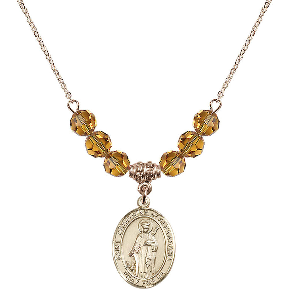 14kt Gold Filled Saint Catherine of Alexandria Birthstone Necklace with Topaz Beads - 8343