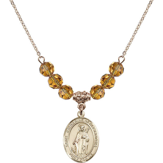 14kt Gold Filled Saint Catherine of Alexandria Birthstone Necklace with Topaz Beads - 8343