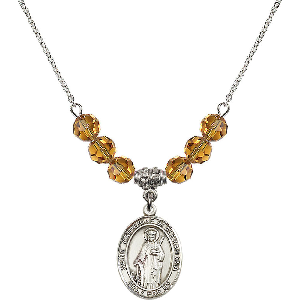 Sterling Silver Saint Catherine of Alexandria Birthstone Necklace with Topaz Beads - 8343