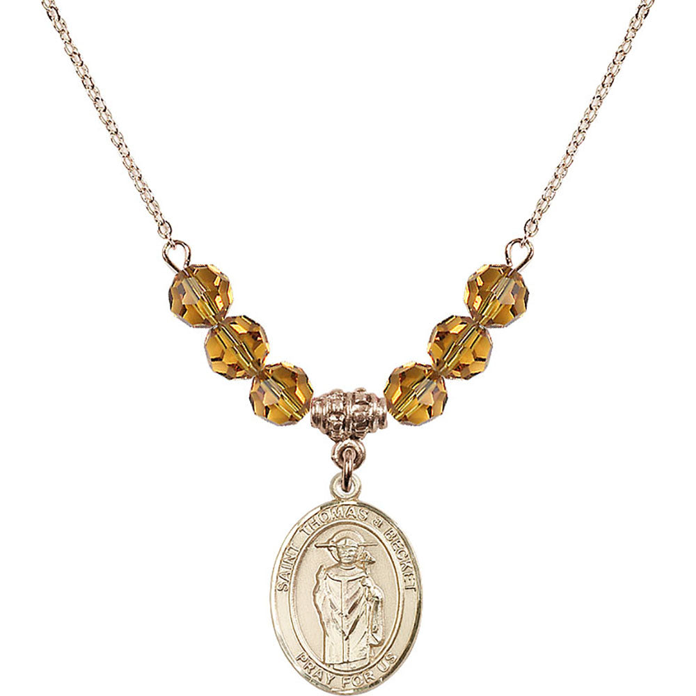14kt Gold Filled Saint Thomas A Becket Birthstone Necklace with Topaz Beads - 8344