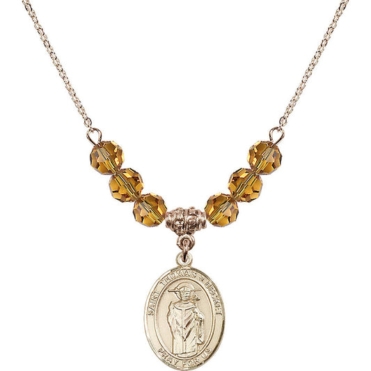 14kt Gold Filled Saint Thomas A Becket Birthstone Necklace with Topaz Beads - 8344