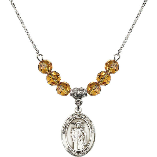 Sterling Silver Saint Thomas A Becket Birthstone Necklace with Topaz Beads - 8344