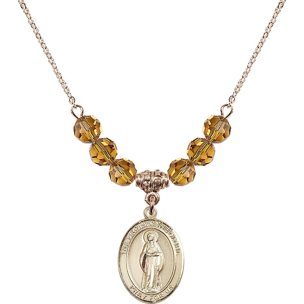 14kt Gold Filled Virgin of the Globe Birthstone Necklace with Topaz Beads - 8345
