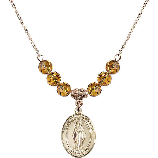 14kt Gold Filled Virgin of the Globe Birthstone Necklace with Topaz Beads - 8345
