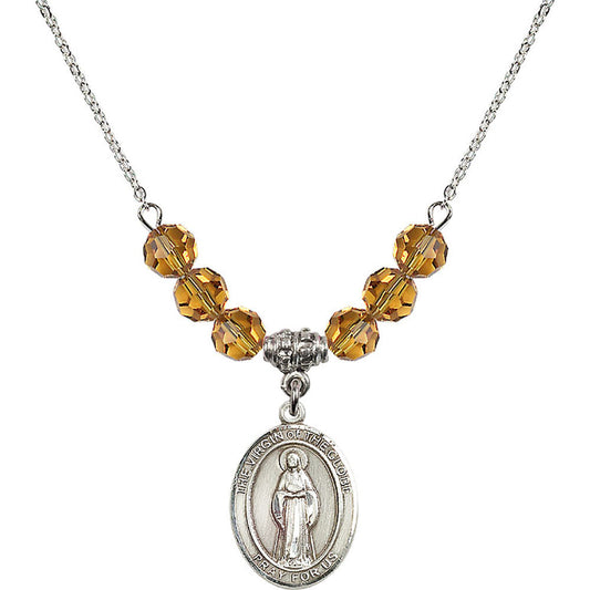Sterling Silver Virgin of the Globe Birthstone Necklace with Topaz Beads - 8345
