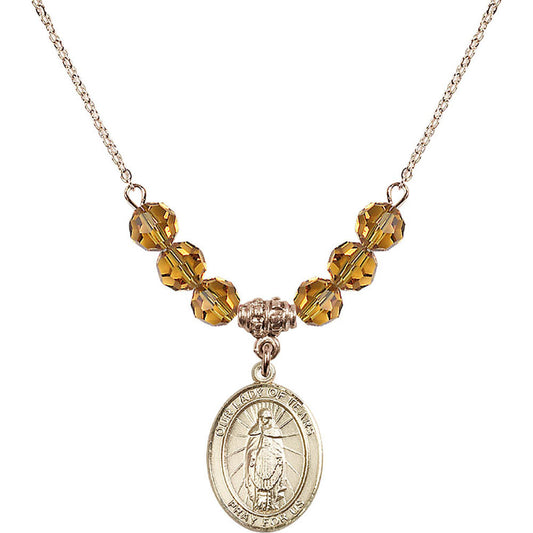 14kt Gold Filled Our Lady of Tears Birthstone Necklace with Topaz Beads - 8346