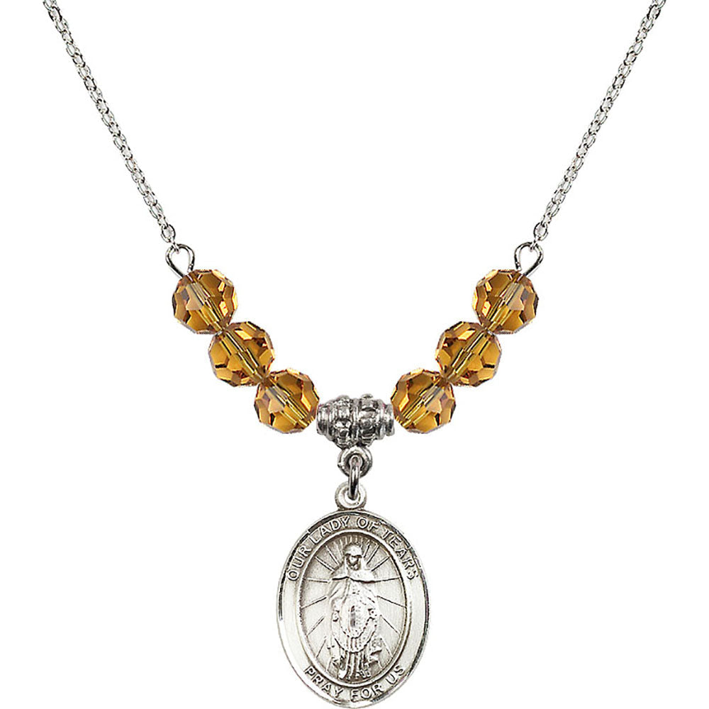Sterling Silver Our Lady of Tears Birthstone Necklace with Topaz Beads - 8346