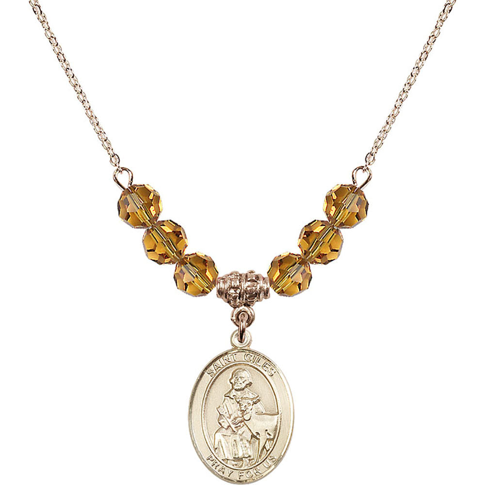 14kt Gold Filled Saint Giles Birthstone Necklace with Topaz Beads - 8349
