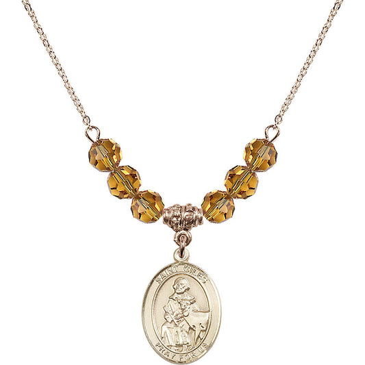 14kt Gold Filled Saint Giles Birthstone Necklace with Topaz Beads - 8349
