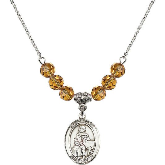 Sterling Silver Saint Giles Birthstone Necklace with Topaz Beads - 8349