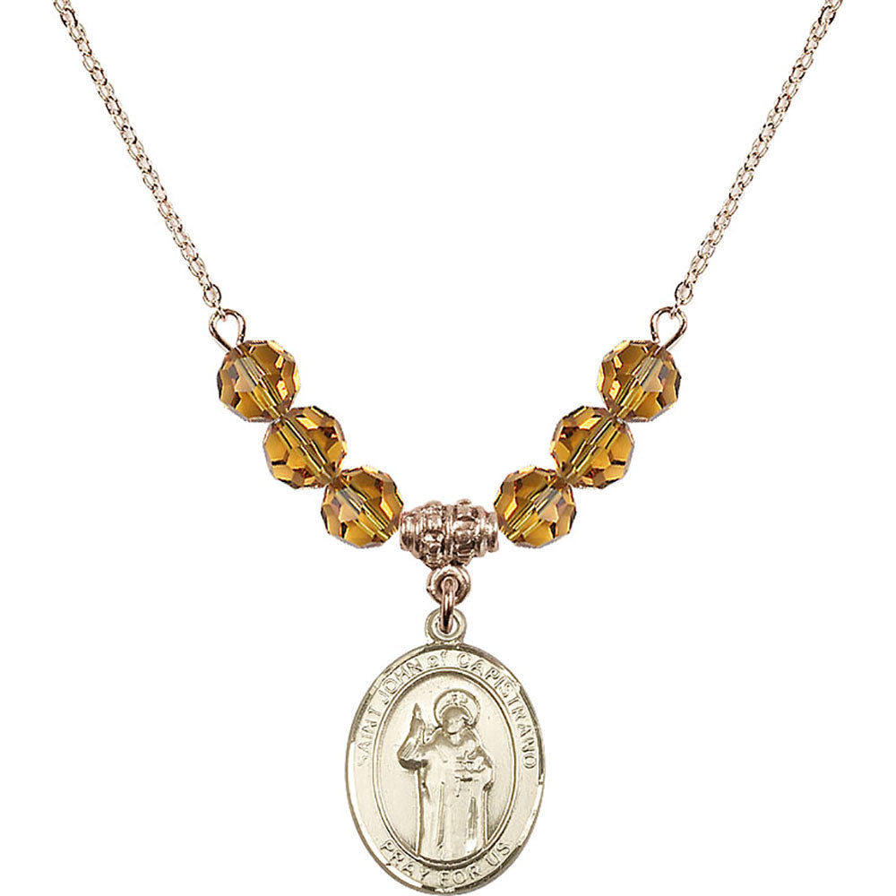 14kt Gold Filled Saint John of Capistrano Birthstone Necklace with Topaz Beads - 8350