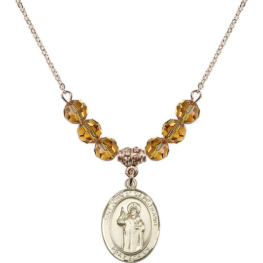 14kt Gold Filled Saint John of Capistrano Birthstone Necklace with Topaz Beads - 8350
