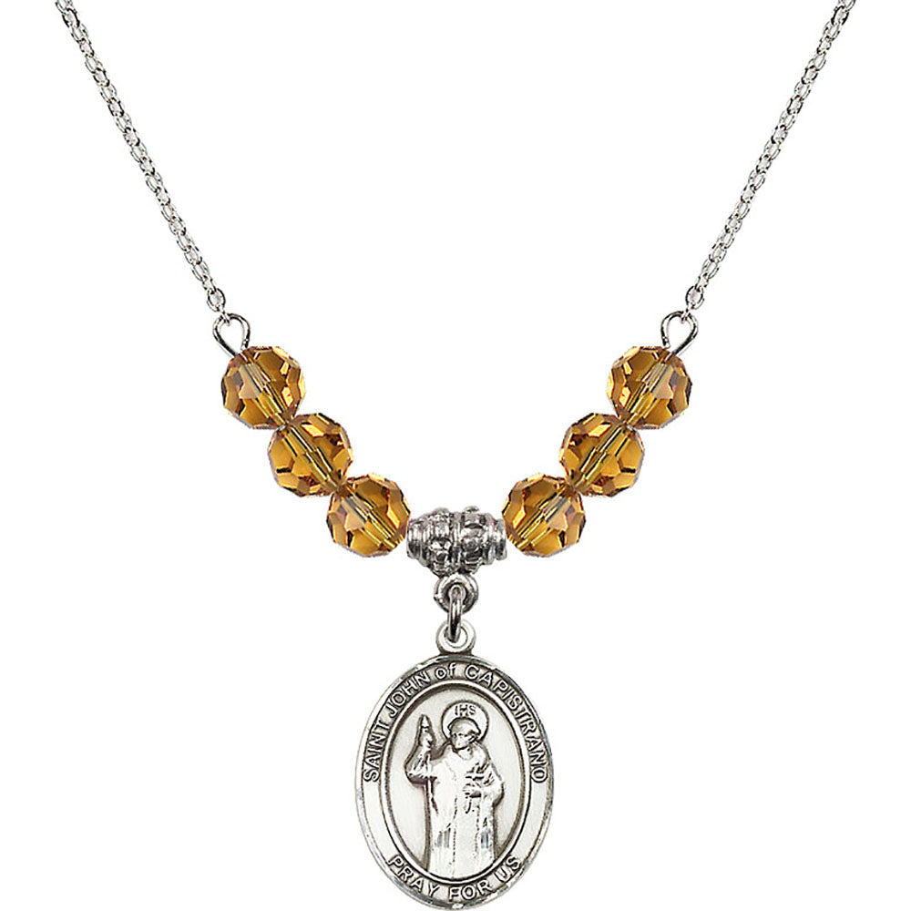 Sterling Silver Saint John of Capistrano Birthstone Necklace with Topaz Beads - 8350