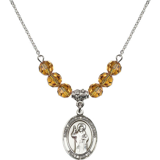 Sterling Silver Saint John of Capistrano Birthstone Necklace with Topaz Beads - 8350