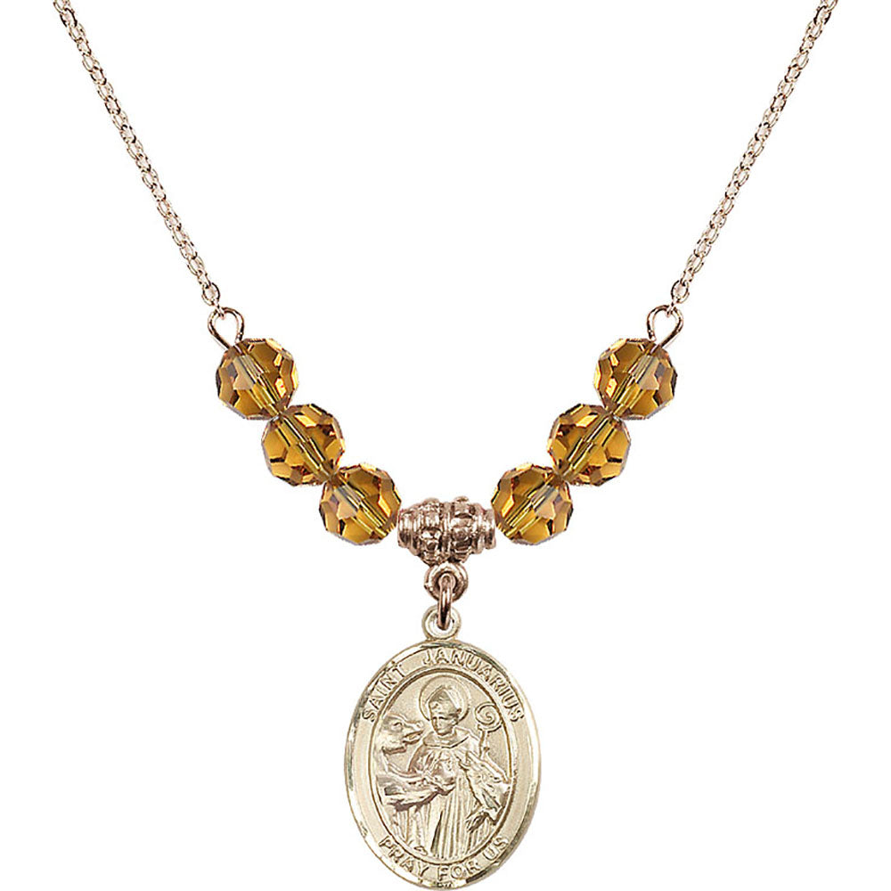 14kt Gold Filled Saint Januarius Birthstone Necklace with Topaz Beads - 8351