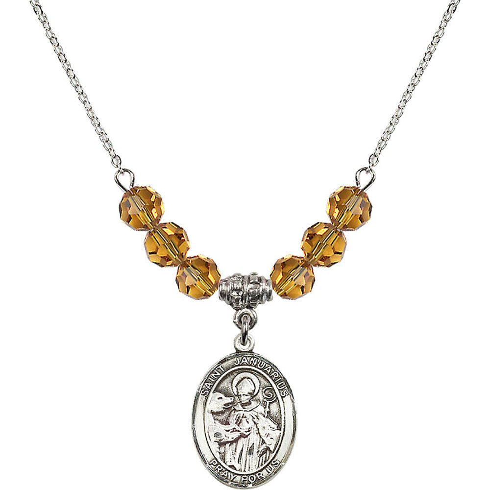 Sterling Silver Saint Januarius Birthstone Necklace with Topaz Beads - 8351