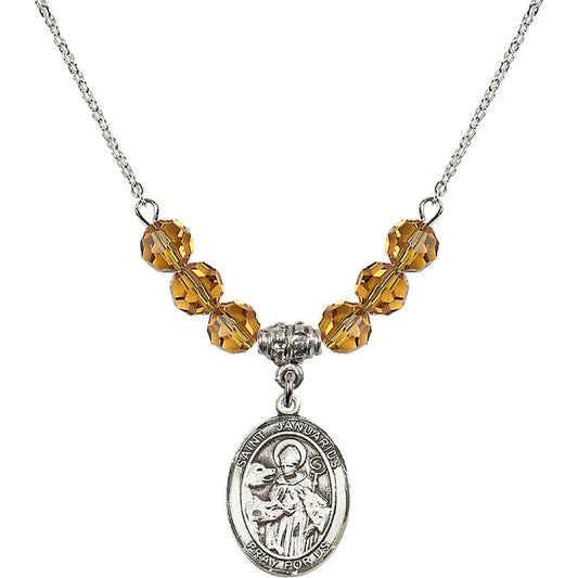 Sterling Silver Saint Januarius Birthstone Necklace with Topaz Beads - 8351