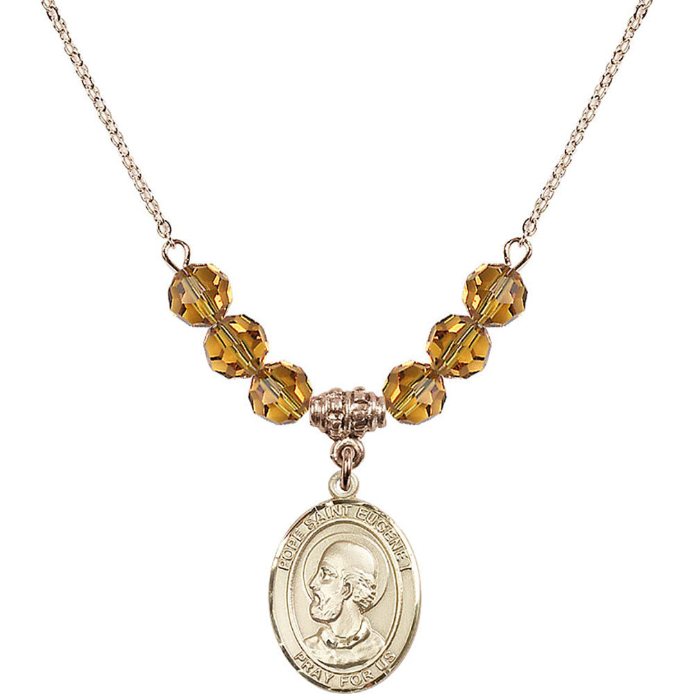 14kt Gold Filled Pope Saint Eugene I Birthstone Necklace with Topaz Beads - 8352
