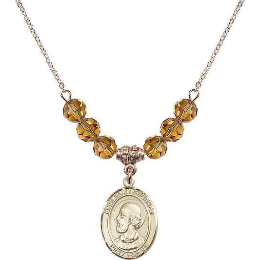 14kt Gold Filled Pope Saint Eugene I Birthstone Necklace with Topaz Beads - 8352
