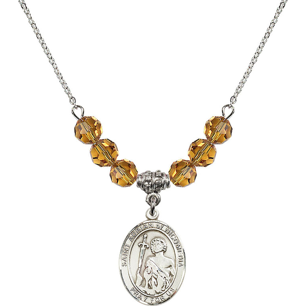 Sterling Silver Saint Adrian of Nicomedia Birthstone Necklace with Topaz Beads - 8353