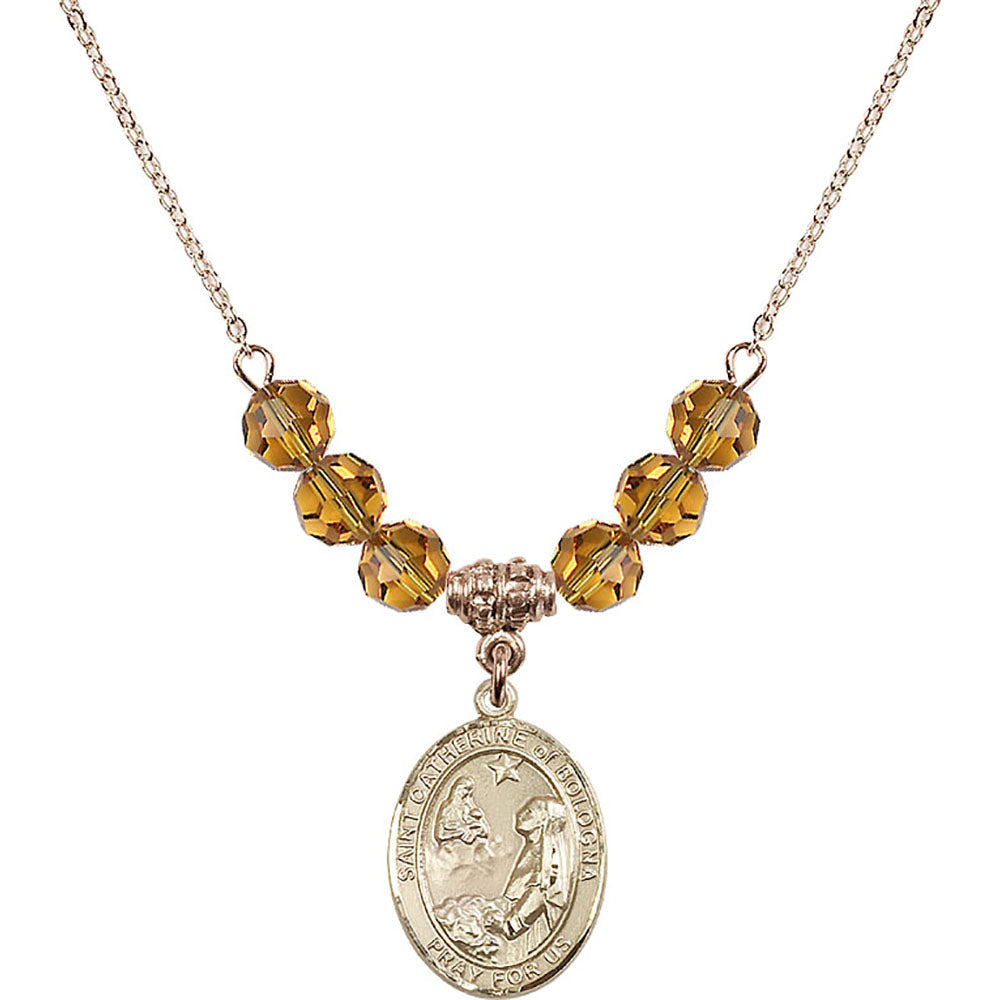 14kt Gold Filled Saint Catherine of Bologna Birthstone Necklace with Topaz Beads - 8354