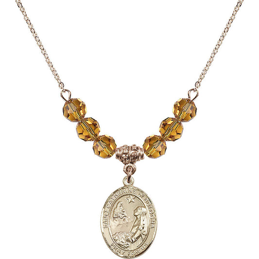 14kt Gold Filled Saint Catherine of Bologna Birthstone Necklace with Topaz Beads - 8354