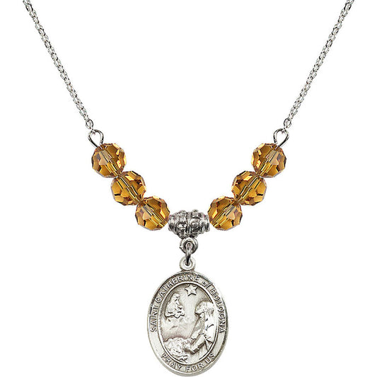 Sterling Silver Saint Catherine of Bologna Birthstone Necklace with Topaz Beads - 8354