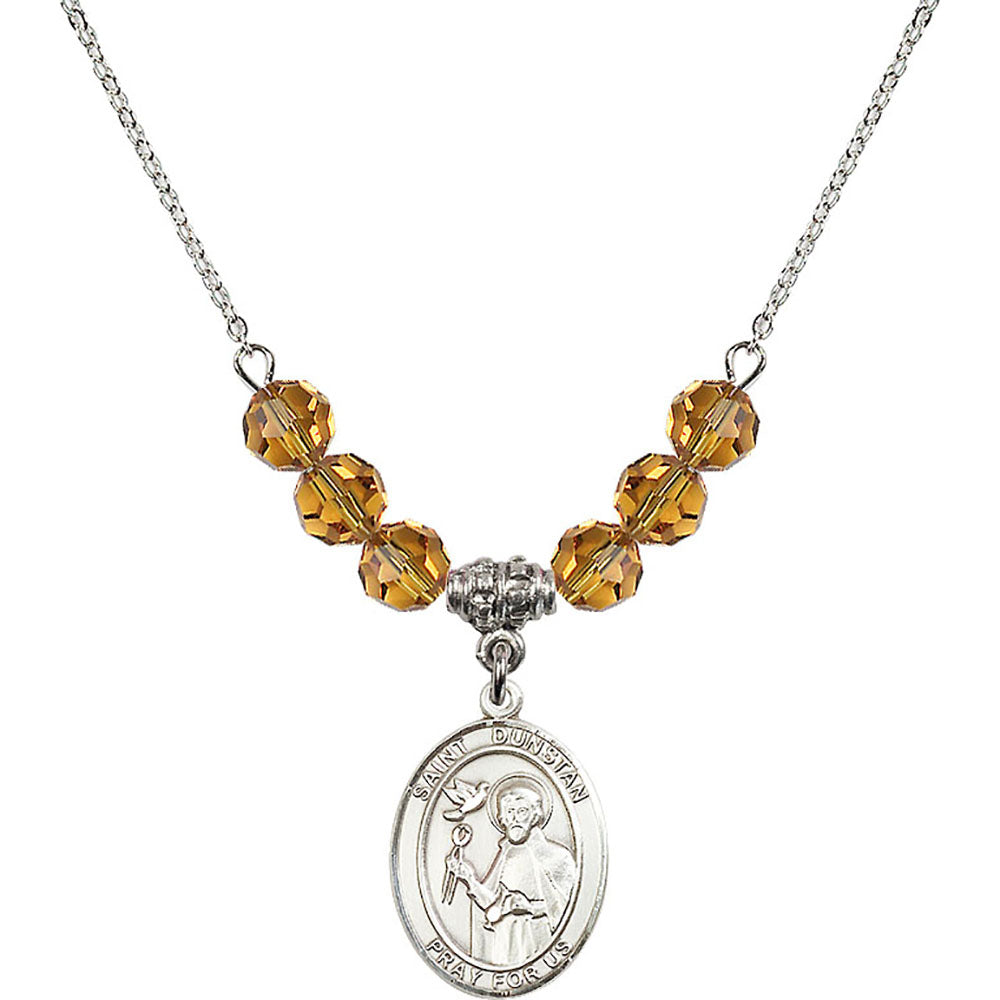 Sterling Silver Saint Dunstan Birthstone Necklace with Topaz Beads - 8355