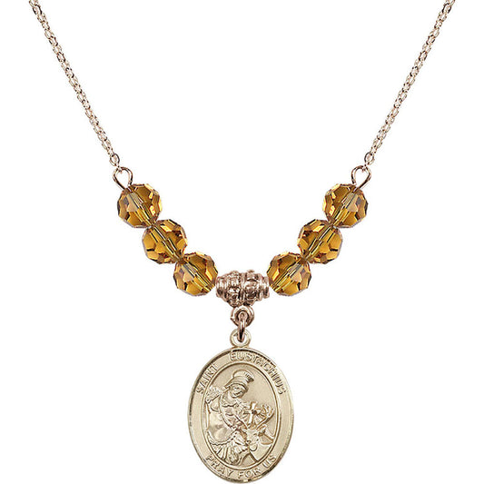 14kt Gold Filled Saint Eustachius Birthstone Necklace with Topaz Beads - 8356