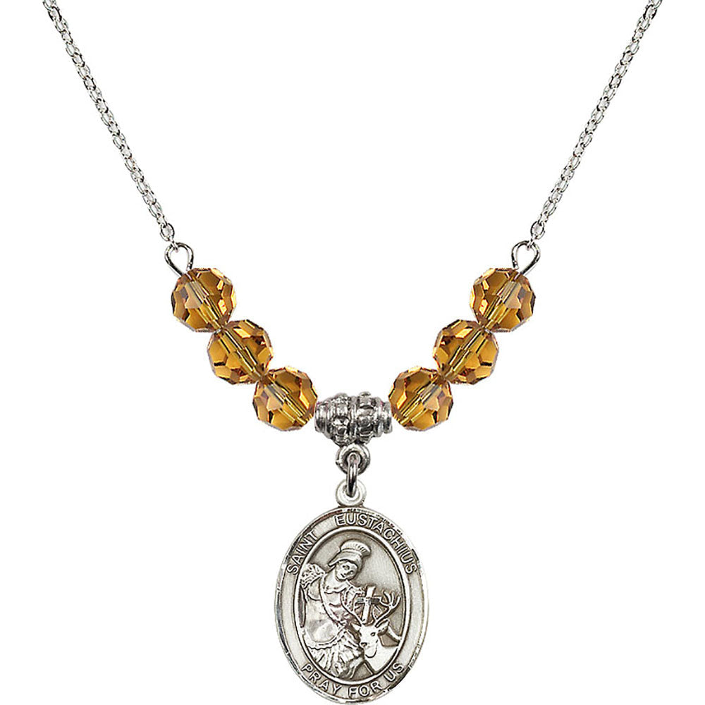Sterling Silver Saint Eustachius Birthstone Necklace with Topaz Beads - 8356
