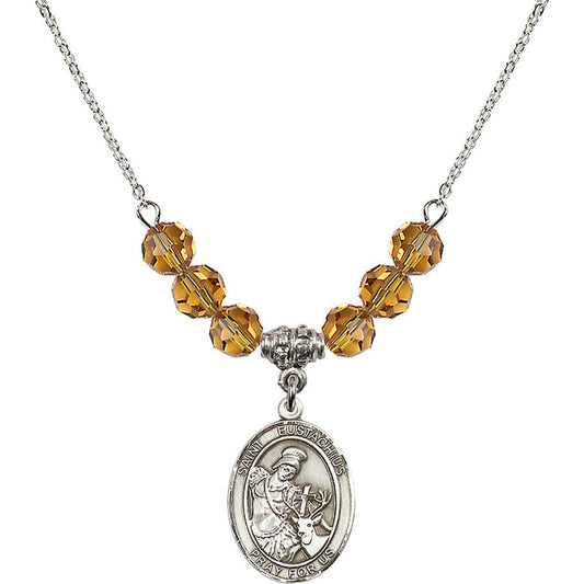 Sterling Silver Saint Eustachius Birthstone Necklace with Topaz Beads - 8356
