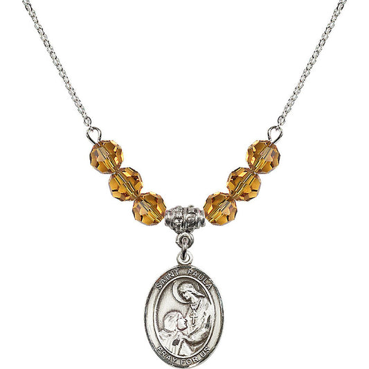 Sterling Silver Saint Paula Birthstone Necklace with Topaz Beads - 8359