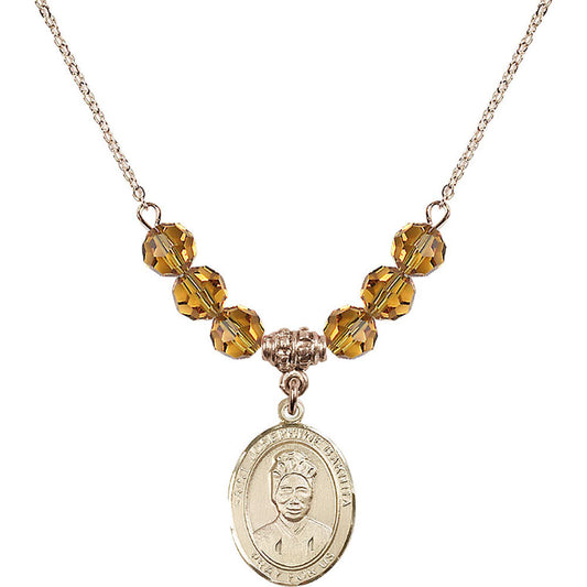 14kt Gold Filled Saint Josephine Bakhita Birthstone Necklace with Topaz Beads - 8360