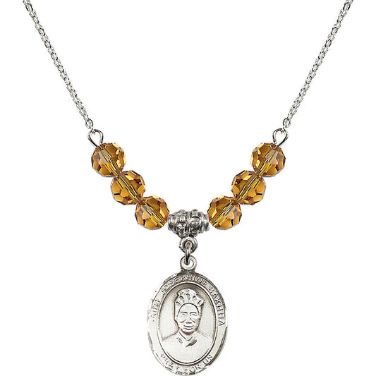 Sterling Silver Saint Josephine Bakhita Birthstone Necklace with Topaz Beads - 8360