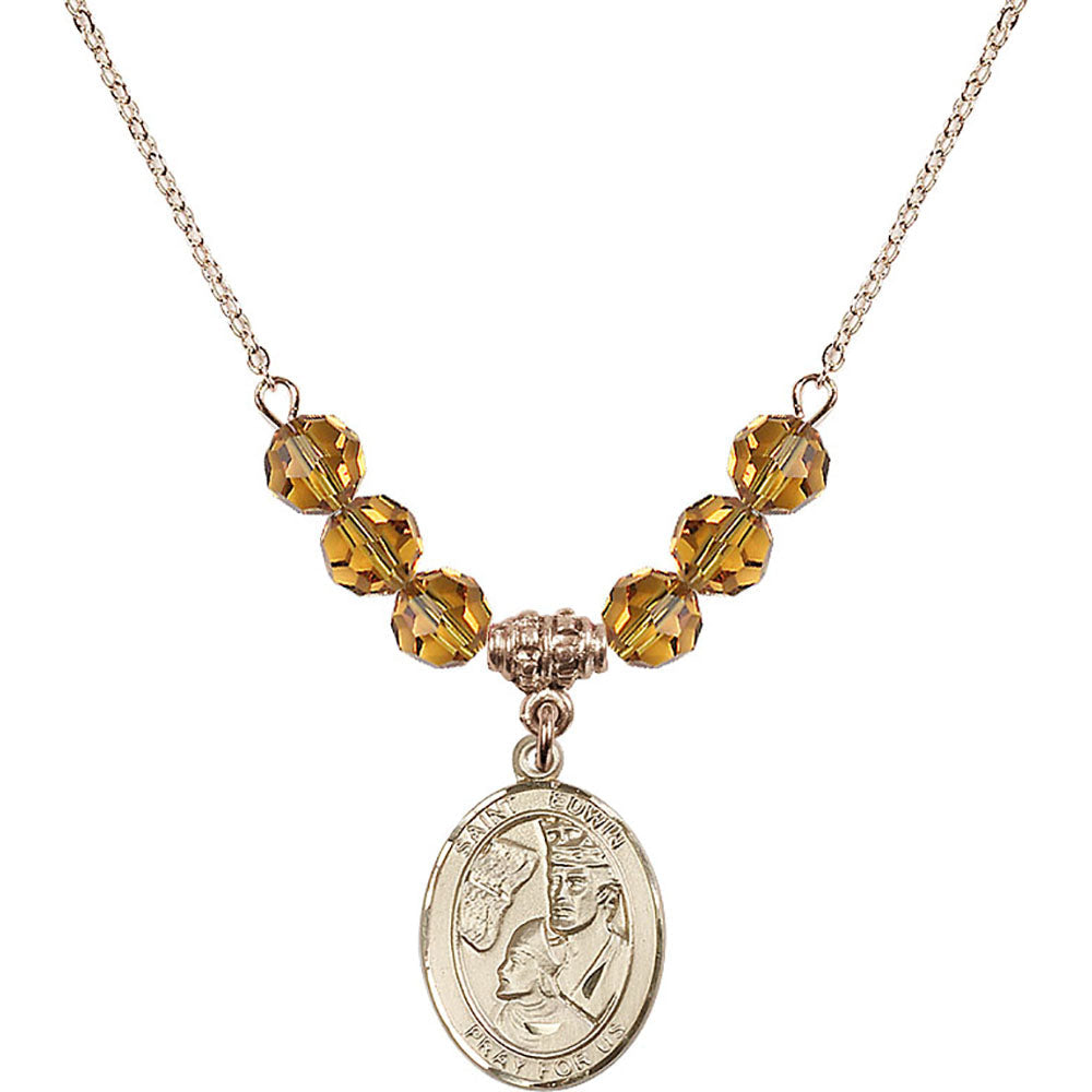 14kt Gold Filled Saint Edwin Birthstone Necklace with Topaz Beads - 8361