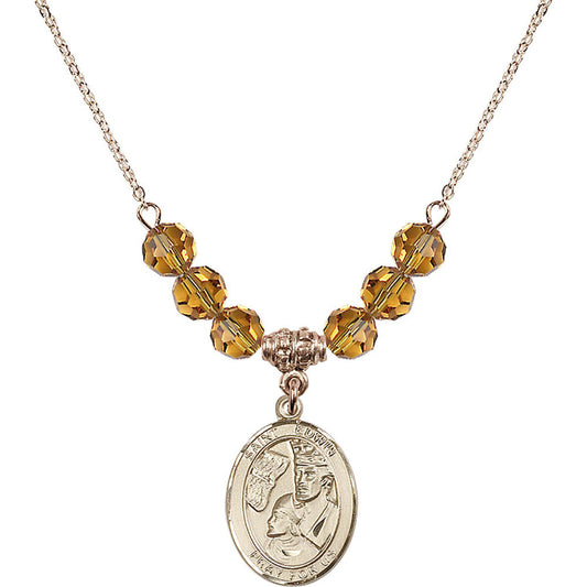 14kt Gold Filled Saint Edwin Birthstone Necklace with Topaz Beads - 8361