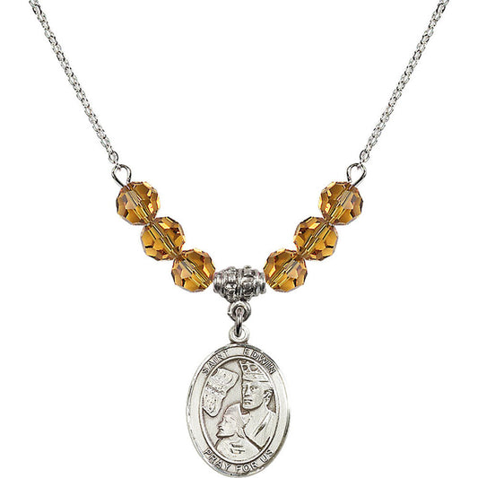 Sterling Silver Saint Edwin Birthstone Necklace with Topaz Beads - 8361