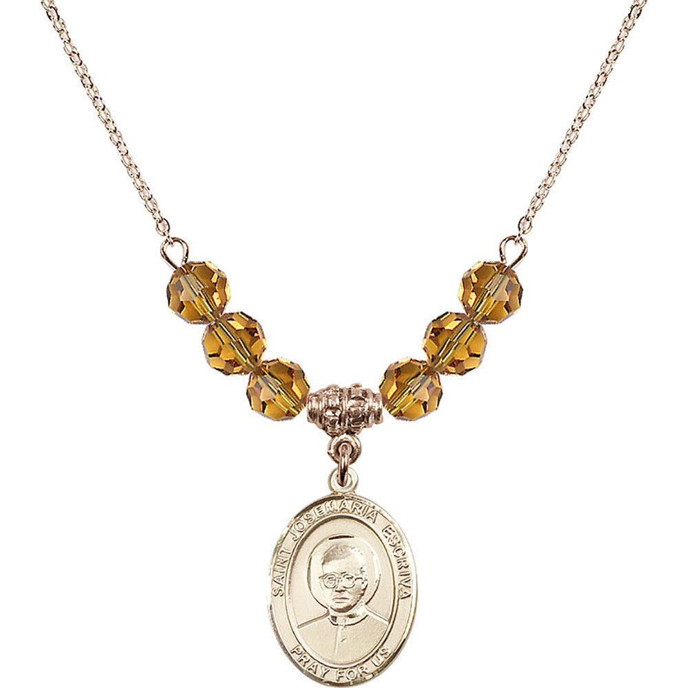 14kt Gold Filled Saint Josemaria Escriva Birthstone Necklace with Topaz Beads - 8362