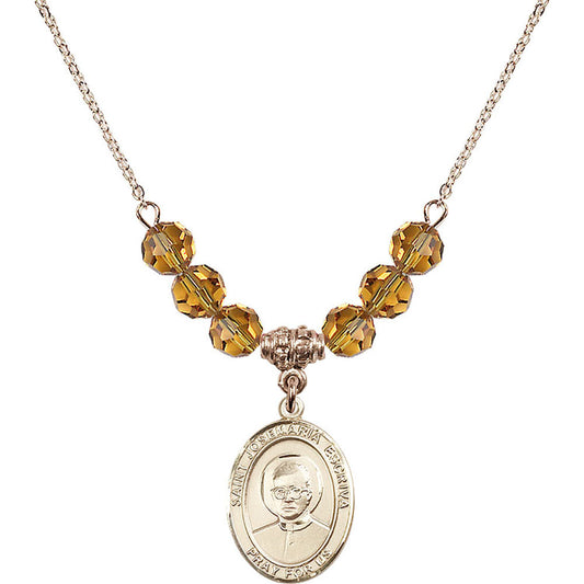 14kt Gold Filled Saint Josemaria Escriva Birthstone Necklace with Topaz Beads - 8362