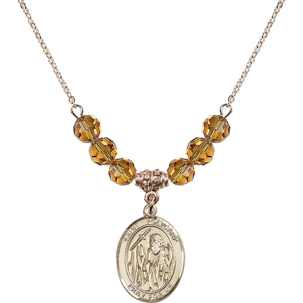 14kt Gold Filled Saint Polycarp of Smyrna Birthstone Necklace with Topaz Beads - 8363