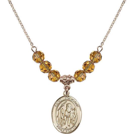 14kt Gold Filled Saint Polycarp of Smyrna Birthstone Necklace with Topaz Beads - 8363